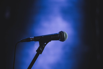 microphone on stage with spotlight