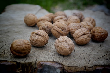 walnuts on a wooden table