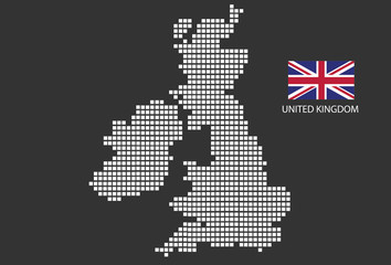Fototapeta na wymiar UK map design white square, black background with flag UK.