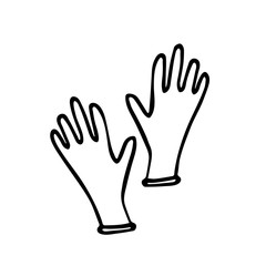 Obraz premium Doodle rubber gloves. Hand-drawn latex gloves isolated on white background. Sign of protection against viruses, bacteria, dirt. Symbol of medicine, sterility, housework, gardening. Vector illustration