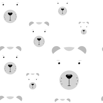 Kawaii polar bears seamless pattern. Funny vector concept illustration. Cute white animal isolated on white background for wallpapers, backgrounds, posters, wrapping paper, textile. Winter stock image