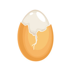 Boiled egg. Cracked eggshell and proteins isolated on white background. Egg vector healthy food