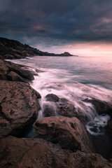 Sunset in the basque coast under Jaizkibel mountain in Hondarribia, Basque Country.