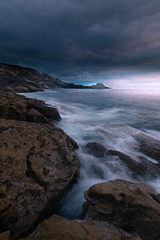 Sunset in the basque coast under Jaizkibel mountain in Hondarribia, Basque Country.