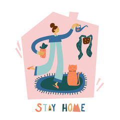 Stay home poster. Taking care of flowers 