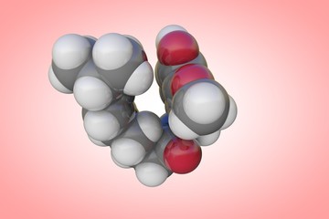 Space-filling molecular model of capsaicin. Atoms are represented as spheres with conventional color coding: carbon (grey), oxygen (red), nitrogen (blue), hydrogen (white). 3d illustration