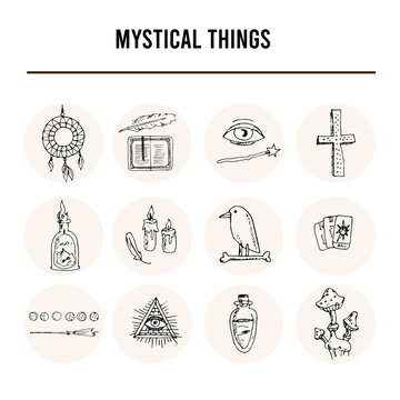 Mystical things isolated hand drawn doodles Vector