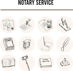 Notary service isolated hand drawn doodles Vector