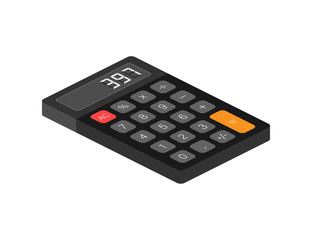 Black calculator white background. Modern design. Electronic portable calculator. Vector stock illustration.
