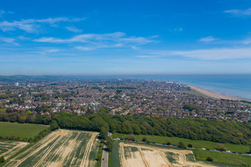 Aerial view along the southern coast of England with Goring by Sea and Worthing Town in the...