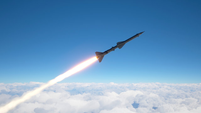 Cruise missile fly above the clouds