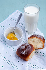 Food baking concept. Fresh baked organic homemade soft milk bread 