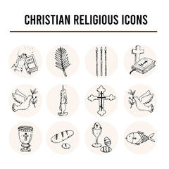 Christianity traditional religious symbols isolated hand drawn doodles Vector