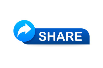 Share button in flat style on blue background. Social media. Vector stock illustration.