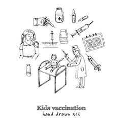 Kids vaccination isolated hand drawn doodles Vector