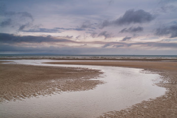 sunset on the beach of Ostend, Belgium