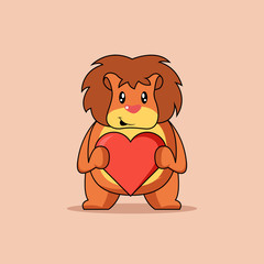 Illustration vector graphic of mascot lion is holding a heart
