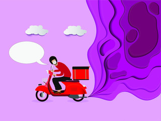 Online food order and food delivery service via smartphone. Food delivery and fast food design for landing page, web, poster, flyer. Easy meal logistics with a smartphone. Vector illustration.