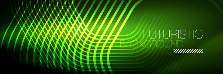 Shiny neon lines, stripes and waves, technology abstract background. Trendy abstract layout template for business or technology presentation, internet poster or web brochure cover, wallpaper