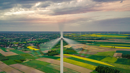 wiatrak, turbina wiatrowa, rzepak, polska, panning, dron, krajobraz, łańcut, elektrownia, niebo,...