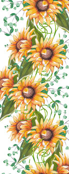 vertical border with sunflower bouquets