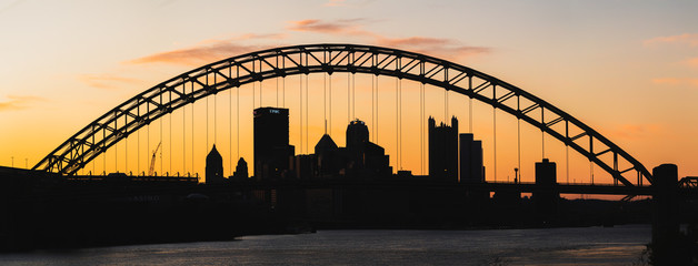 Silhouette of West End Bridge over Pittsburgh  