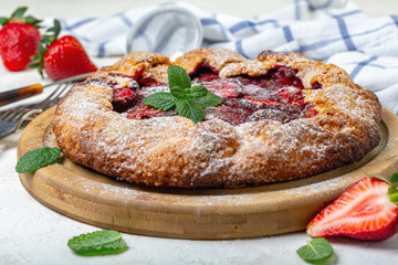 Traditional summer cake (Galeta) with strawberries.