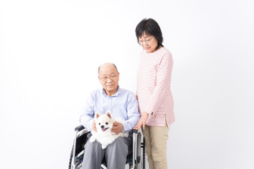 犬を飼う高齢の夫婦