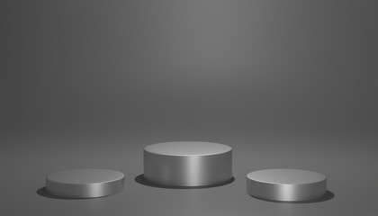 podium product on dark room & top light 3d background.  Abstract pedestal of platform display with black stand Blank Exhibition or empty product shelf. Minimal concept with empty space.  render