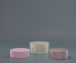 Gray background  empty podium with hipster white abstract composition, Abstract Platforms for cosmetic product presentation, 3d illustration pedestal for display creative Minimal concept.