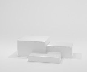 White empty podium with hipster white abstract white background composition, Abstract Platforms for cosmetic product presentation, 3d illustration pedestal for display creative Minimal concept.
