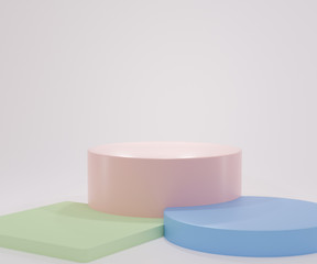 White empty podium with hipster white abstract background composition, Abstract Platforms for cosmetic product presentation, 3d illustration pedestal for display creative Minimal concept.