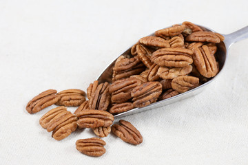 noix de pécan décortiquées dans une cuillère