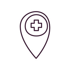 Medical cross inside gps mark line style icon vector design
