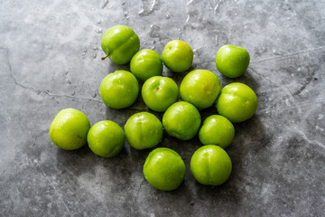 Raw Organic Sour Green Plums Ready to Eat.