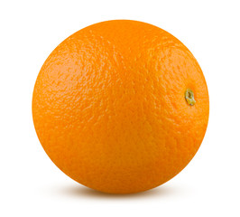 Orange fruit isolated close up on white background. Ripe and tasty citrus closeup. Whole orange