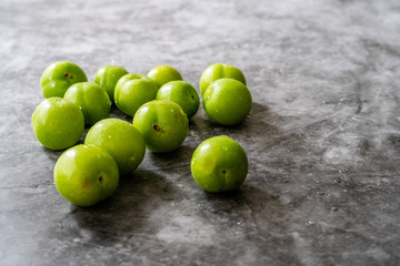Raw Organic Sour Green Plums Ready to Eat.