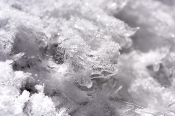 Piece of transparent textured natural ice of the frozen lake