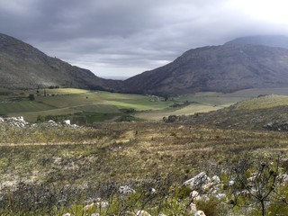 Fototapeta na wymiar Beautiful photo of the view from the Langeberg near Riversdale in South Africa towards the town of Riversdale itself