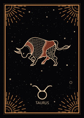 Zodiac Signs Cards. Zodiac background. Constellation Taurus. Antique style.