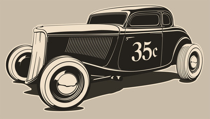 Hot Rod graphically, in retro colors. Vector illustration. - obrazy, fototapety, plakaty