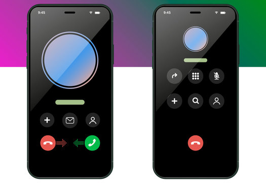 Phone Call Screen Set. Interface. Accept Button, Decline Button. Incoming Call. Phone Call Screen Template Mockup. Vector illustration.