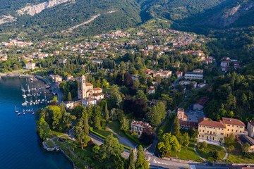 Fototapeta na wymiar Lake Como, Italy, Town of Tremezzo, Panoramic aerial view