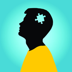 Silhouette of a man with missing piece of jigsaw , memory loss concept - - psychological help, psychiatry concept