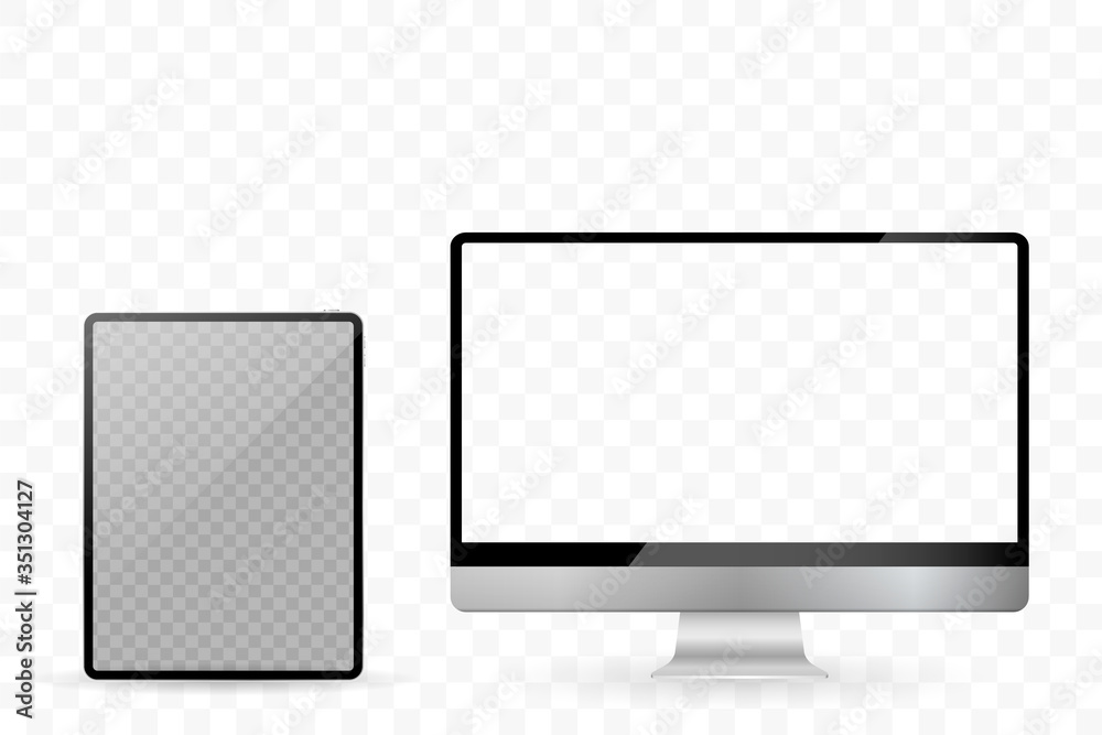 Fototapete tablet and desktop computers with white screen on a transparent background