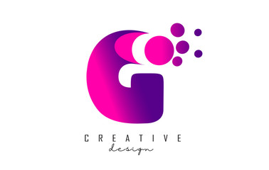 G Dots Letter Logo with Purple Pink Bubbles Vector Illustration.