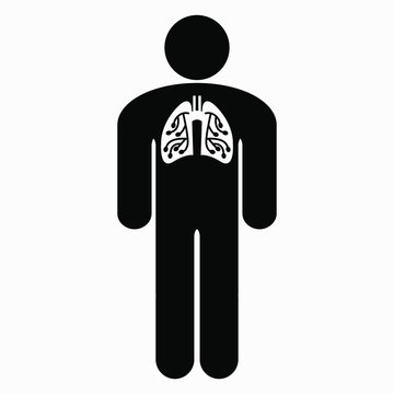 Man and lung disease. Sick colds. Coronavirus (ChOVID-19). Bronchitis. Colds. Illustration of human lungs. Vector icon.