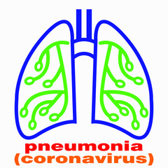 Pneumonia. Lung disease. Cold. Coronavirus (ChOVID-19). Bronchitis. Colds. Illustration of human lungs. Vector icon.