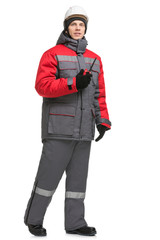 Fototapeta premium Man in winter workwear and cap isolated view