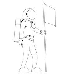 sketch of an astronaut in a spacesuit with flag vector